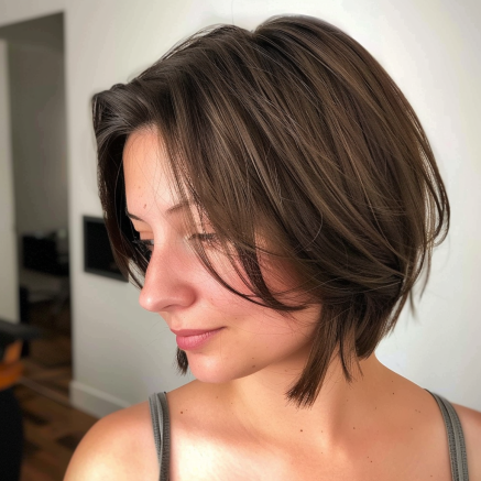 A Line Bob with Choppy Ends and Dramatic Side Part
