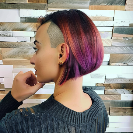 Angled Bob with Bold Shave and Color Contrast