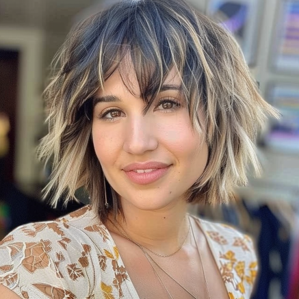 Angled Bob with Long Choppy Fringe