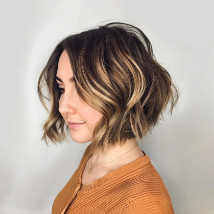 Angled Bob with Soft Curls and Flipped Ends