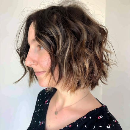 Angled Bob with Subtle Curls and Volume