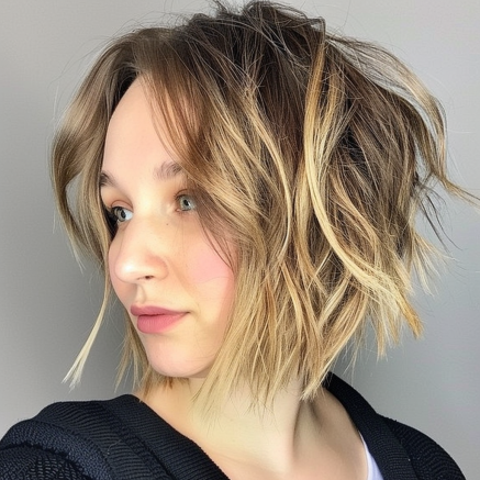 Angled Messy Bob with Long Choppy Ends