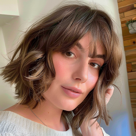 Asymmetrical Bob with Curtain Bangs and Soft Waves