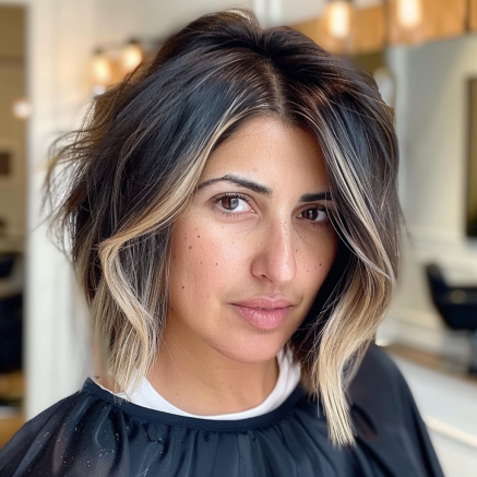 Asymmetrical Bob with Face Framing Layers and Highlights