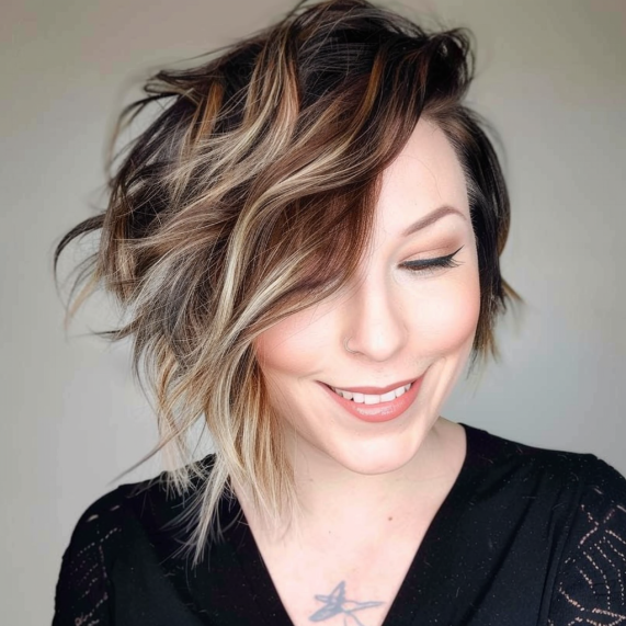 Asymmetrical Messy Bob with Long Side