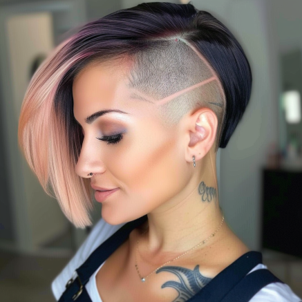 Bold Angled Bob with Side Shave