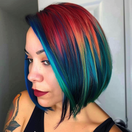 Chic Angled Bob with Bold Color Accents