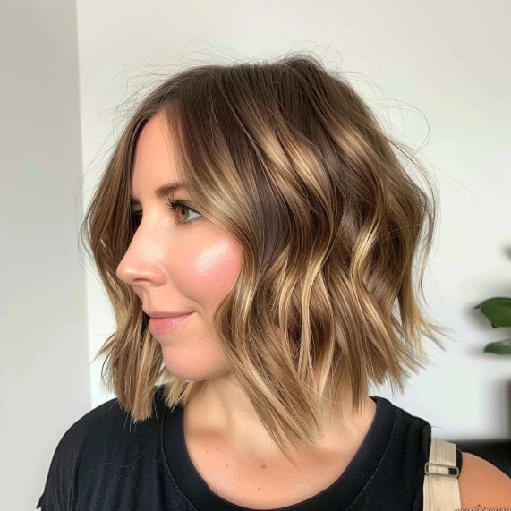 Chic Angled Bob with Natural Color and Soft Waves