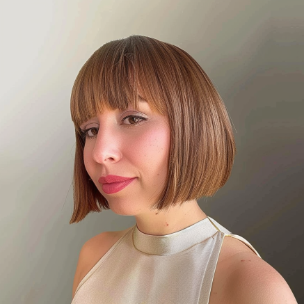 Chin Length Angled Bob with Textured Fringe