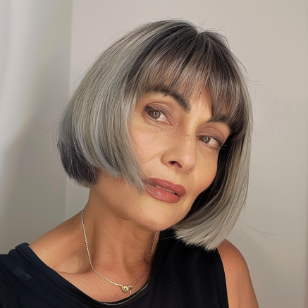 Chin Length Bob with Curtain Bangs