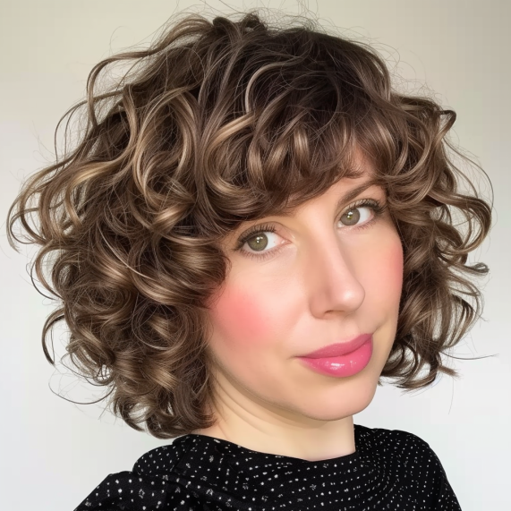 Curly Bob with Swooped Bangs