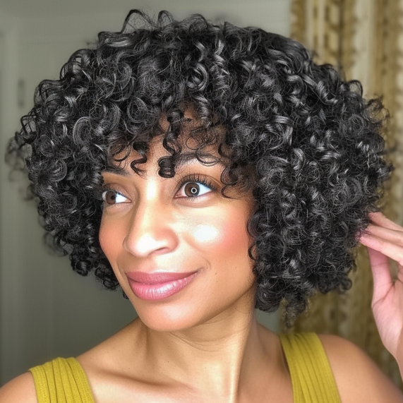 Curly Bob with Twisted Bangs