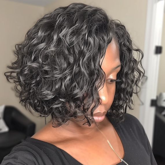 Curly Inverted Bob with Smooth Transition