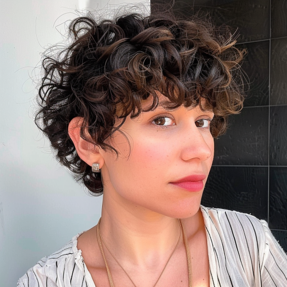 Curly Pixie Cut with Fringe Bangs