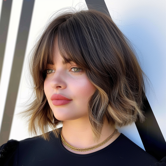 Curtain Bangs in a Layered Style Bob