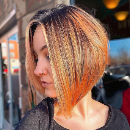 Dimensional Angled Bob with Contrasting Color