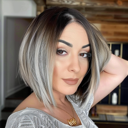 Dimensional Angled Bob with Shadow Root Color