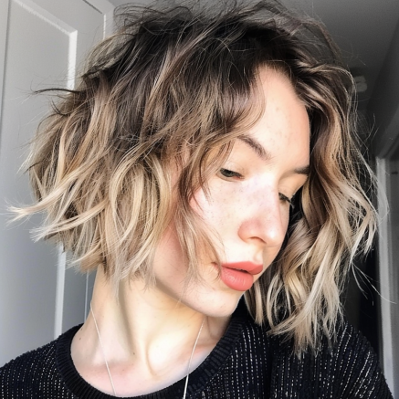 Dimensional Messy Bob with Shadow Root