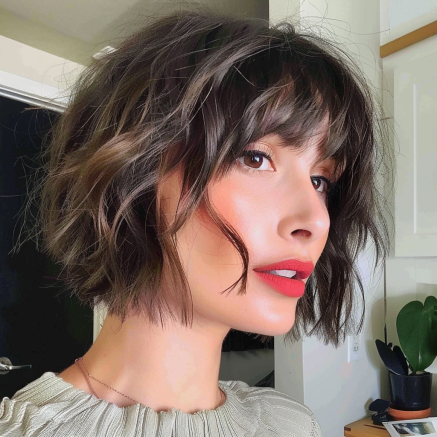 Effortless Messy Bob with Textured Bangs