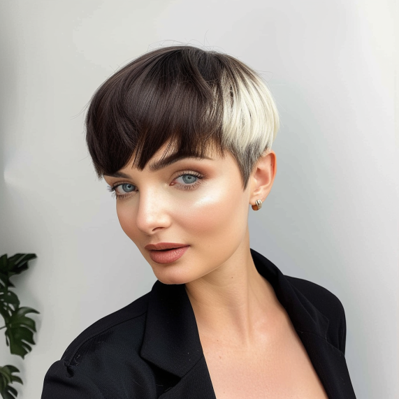 Elegant Pixie with Soft Bangs and Rounded Finish