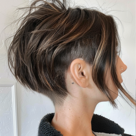 Inverted Messy Bob with Undercut Detail