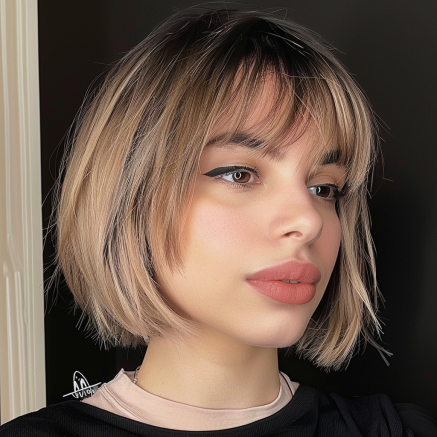 Layered Angled Bob with Arched Bangs
