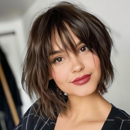 Layered Angled Bob with Wispy Fringe