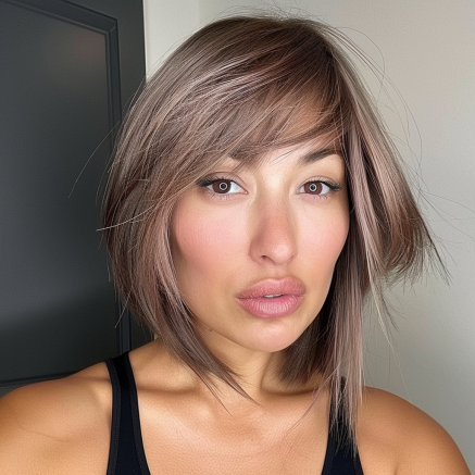 Layered Asymmetrical Bob with Side Swept Bangs