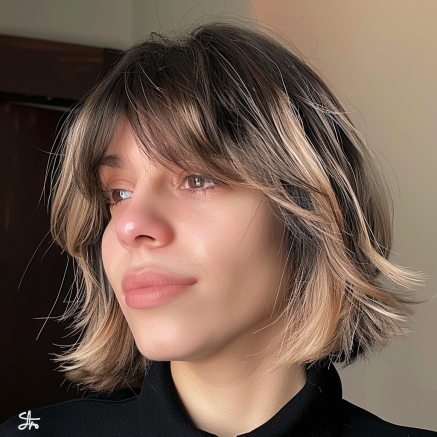 Layered Messy Bob with Arched Bangs