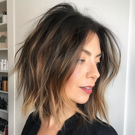 Layered Messy Bob with Subtle Color Variation