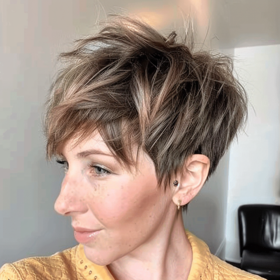 Layered Pixie with Long Feathered Bangs