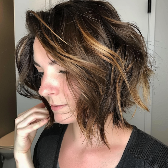 Messy Angled Bob with Piecey Layers