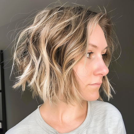 Messy Bob with Textured Waves and Babylights