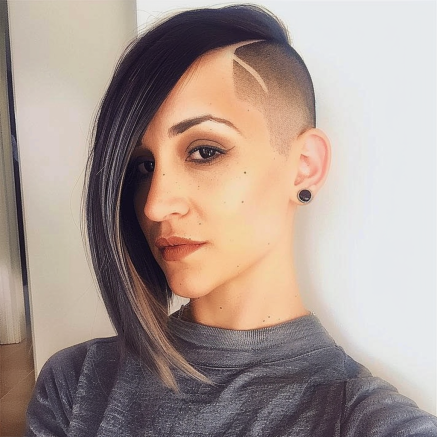 Modern Bob with Extreme Side Shave and Asymmetry