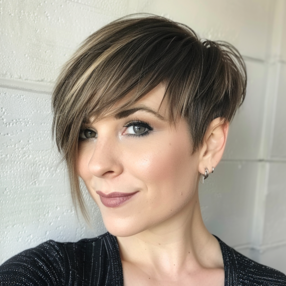 Modern Pixie with Long Swept Bangs