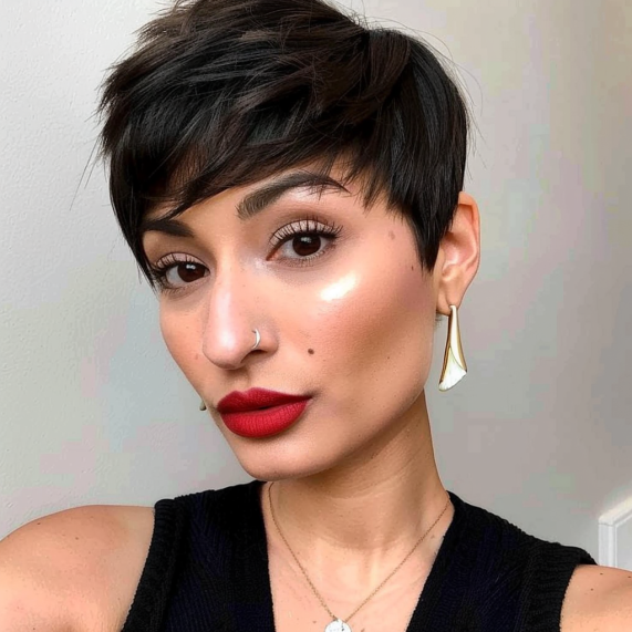 Pixie with Crescent Bangs and Layered Sides