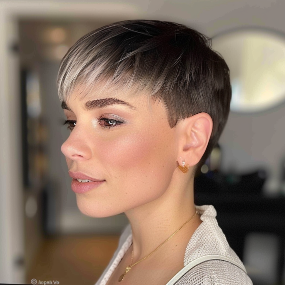 Pixie with Diagonal Bangs and Razor Finish