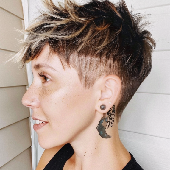 Pixie with Highlighted Bangs and Undershave