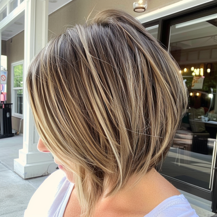 Playful Angled Bob with Chunky Highlights