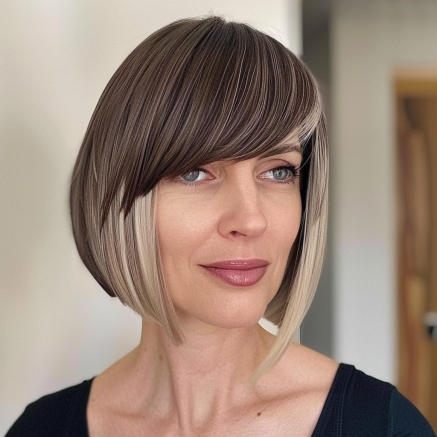 Polished Angled Bob with Side Swept Fringe