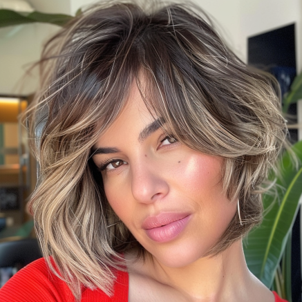 Polished Messy Bob with Side Swept Fringe