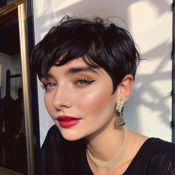 Retro Inspired Pixie with Short Bangs