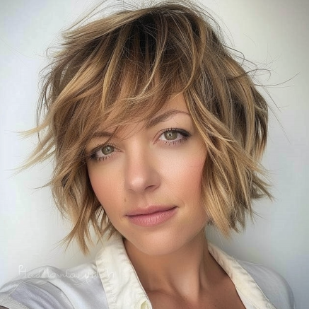 Shaggy Messy Bob with Layered Bangs