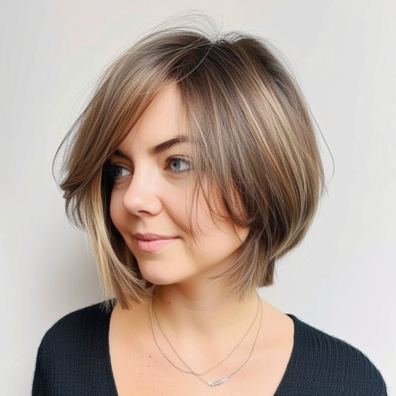 Side Swept Bangs in Layered Style Bob