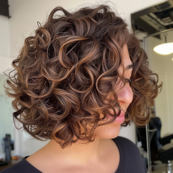 Soft Curly Bob with Blended Highlights