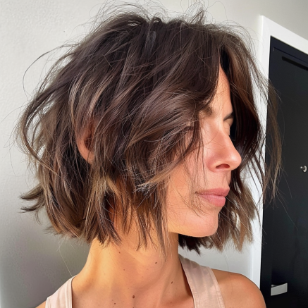 Soft Messy Bob with Side Swept Fringe