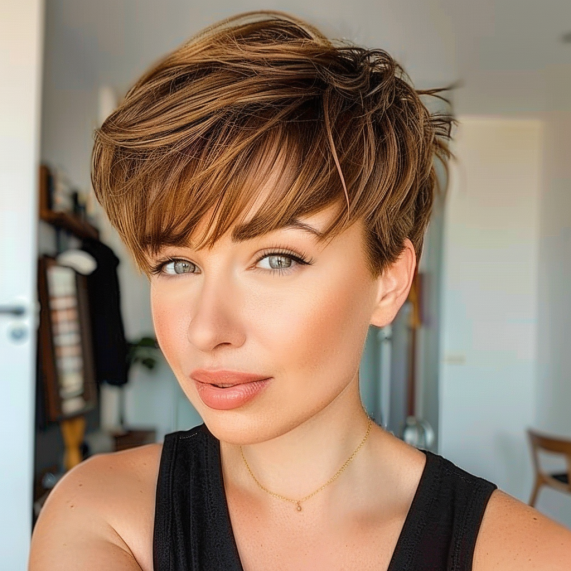 Softly Tousled Pixie with Full Bangs
