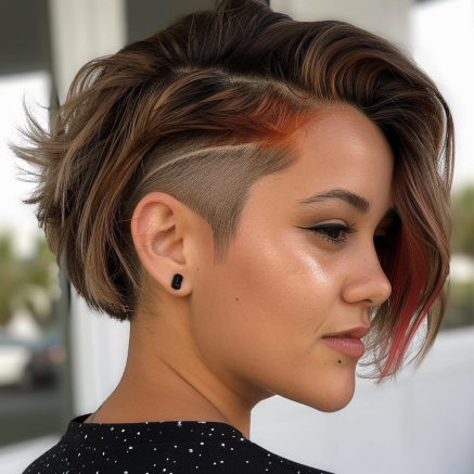 Stacked Messy Bob with Bold Shave and Color Contrast