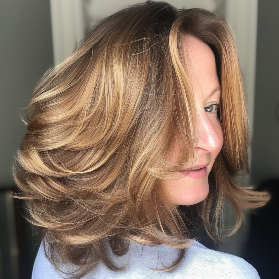 Swoopy Flipped Layers for Medium Hair