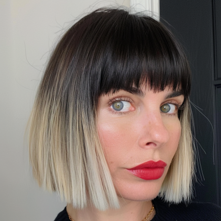 Textured Angled Bob with Blunt Fringe